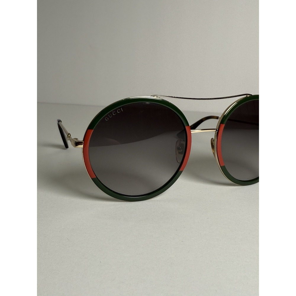 Gucci GG0061S Round Sunglasses Gold Green Red Gradient Lens 60mm Italy Bee - Picture 3 of 13